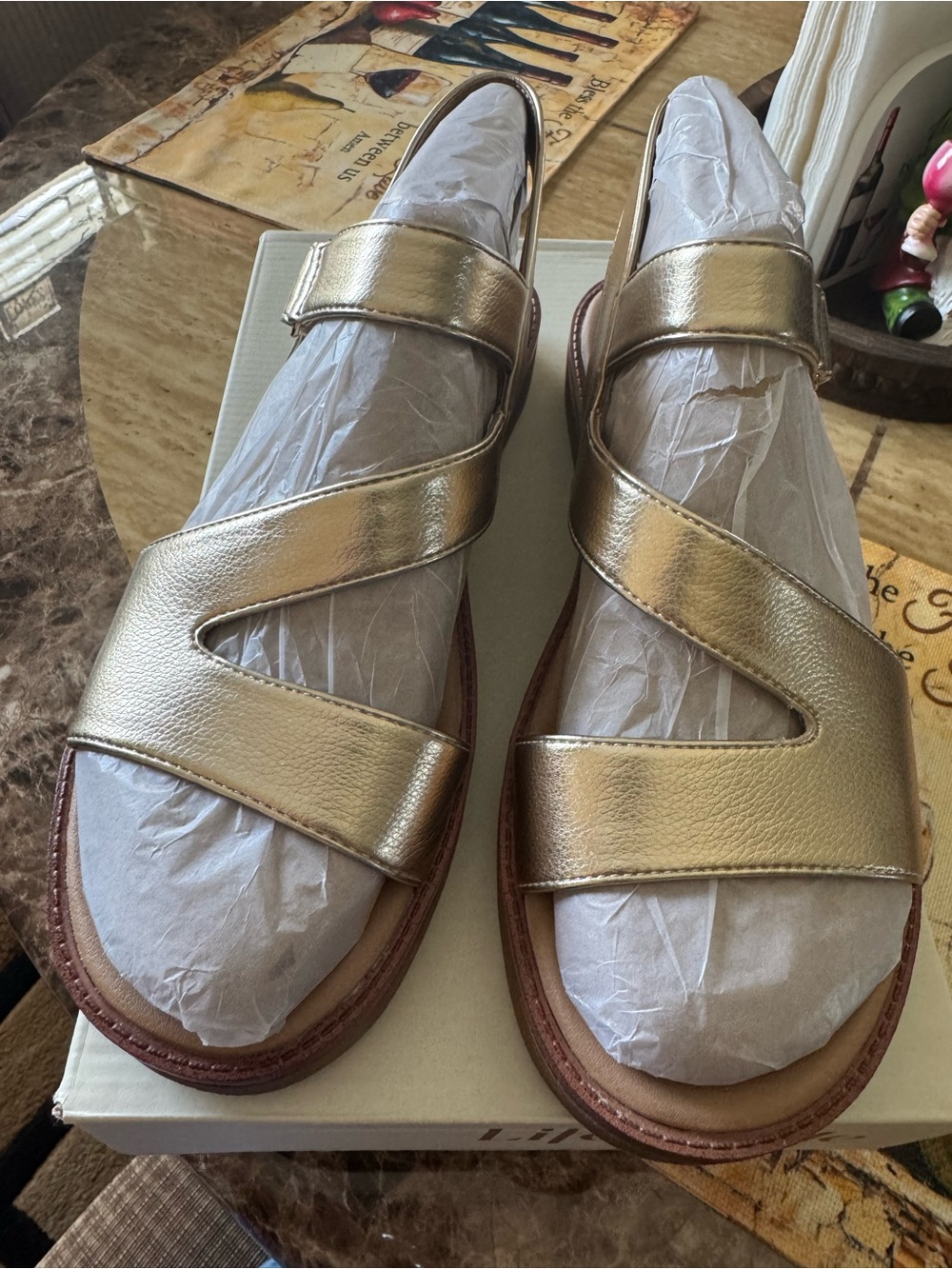 Life Stride Metallic Gold Strappy Slide Sandals 10 M EUC